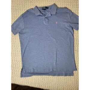 Polo Ralph Lauren Mens Blue Heather Short Sleeve Polo Shirt Pink Pony Logo L